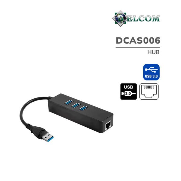 HUB USB DELCOM - 3 PUERTOS USB 3.0 - 1 PUERTO ETHERNET GIGABIT